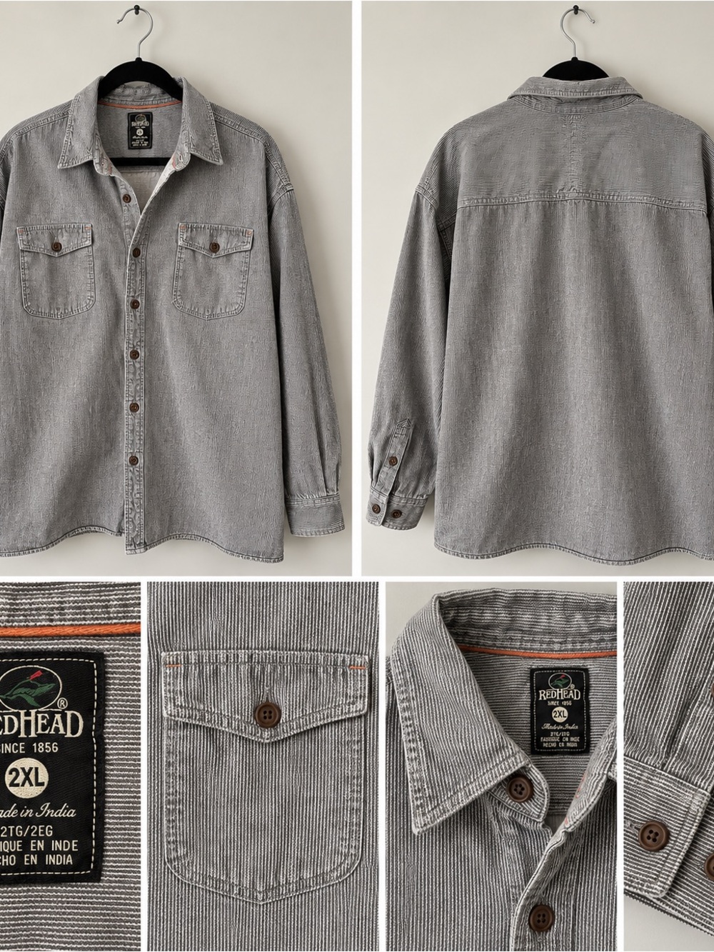RedHead Men's Grey Pinstriped Button-Up Shirt Jacket